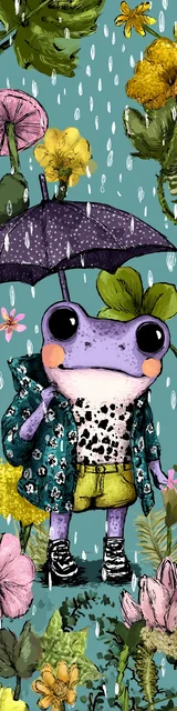 Free kawaii frog bookmark featuring under an umbrella kawaii frog